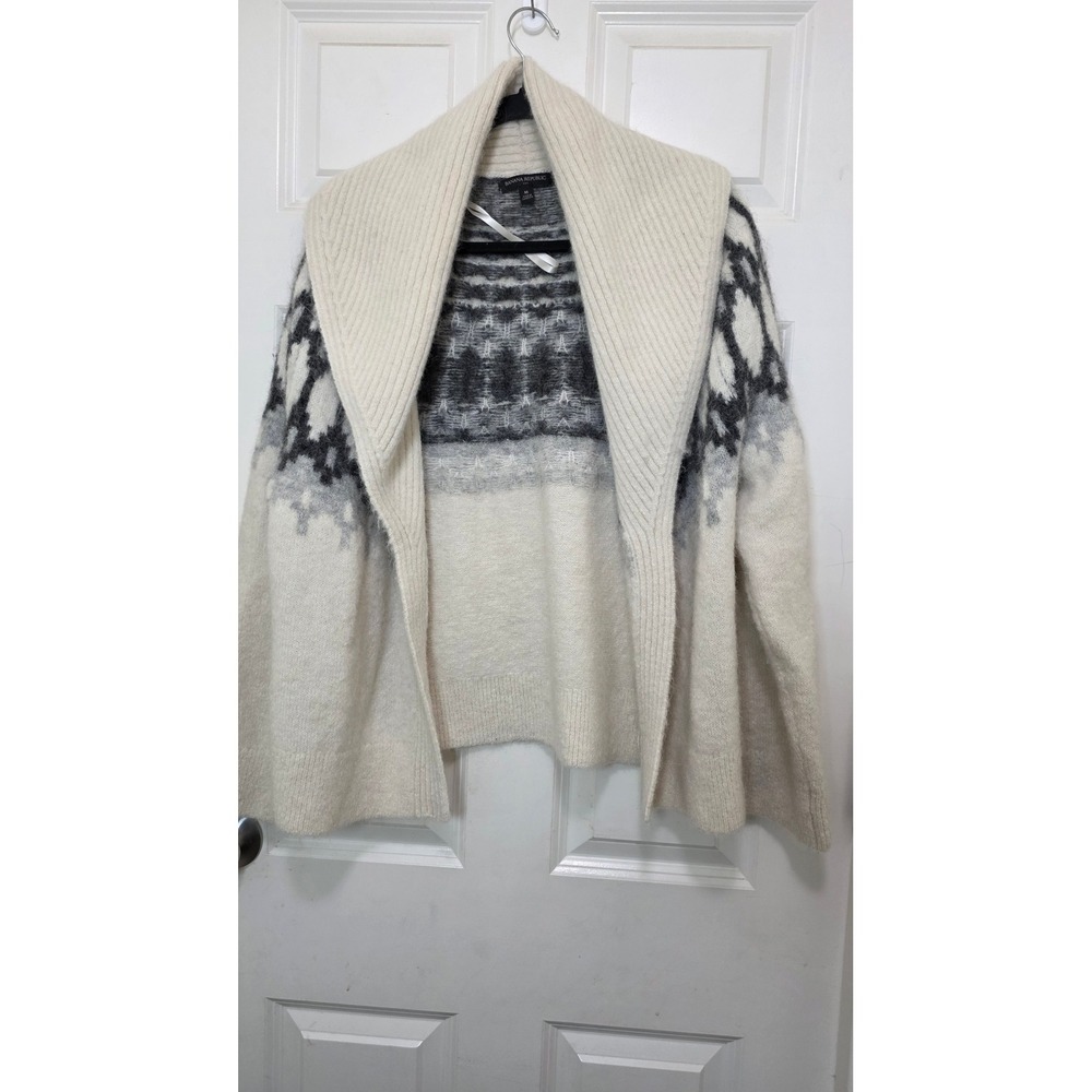 Banana Republic Cardigan Women's M Cream Grey Fair Isle Alpaca Blend Sweater